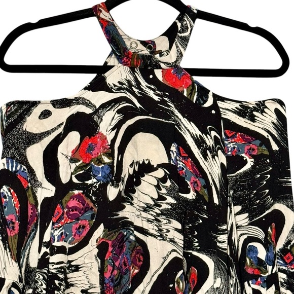 Free People Drift Away High Neck Balloon Sleeve Cold Shoulder Artsy Tunic Shirt - Picture 5 of 14